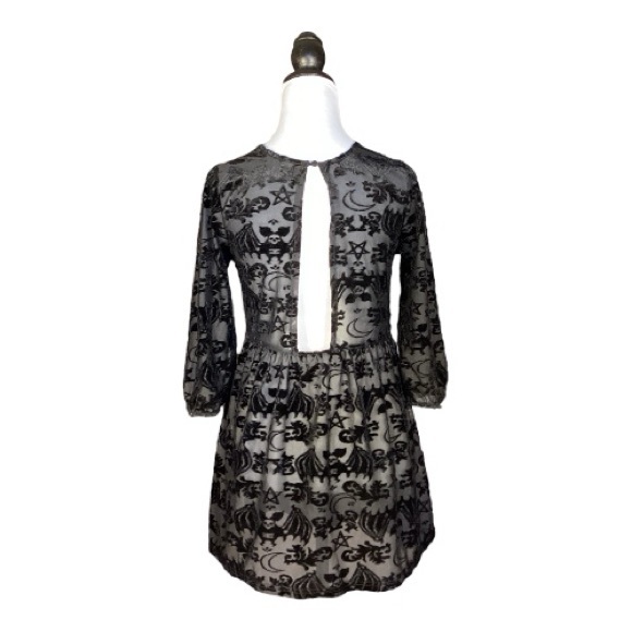 Iron Fist Black Burnout Velvet Bat Moon Keyhole Goth Babydoll Sheer Mini Dress S - Picture 3 of 8